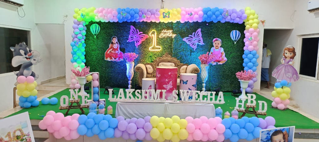 Lakshmi Swecha 1st Birthday Butterfly & Floral Theme Stage