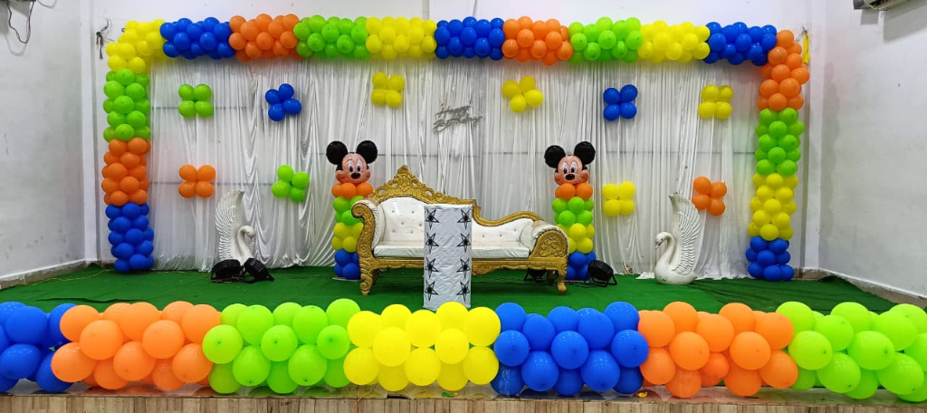 Mickey Mouse & Rainbow Balloon Theme 1st Birthday Stage