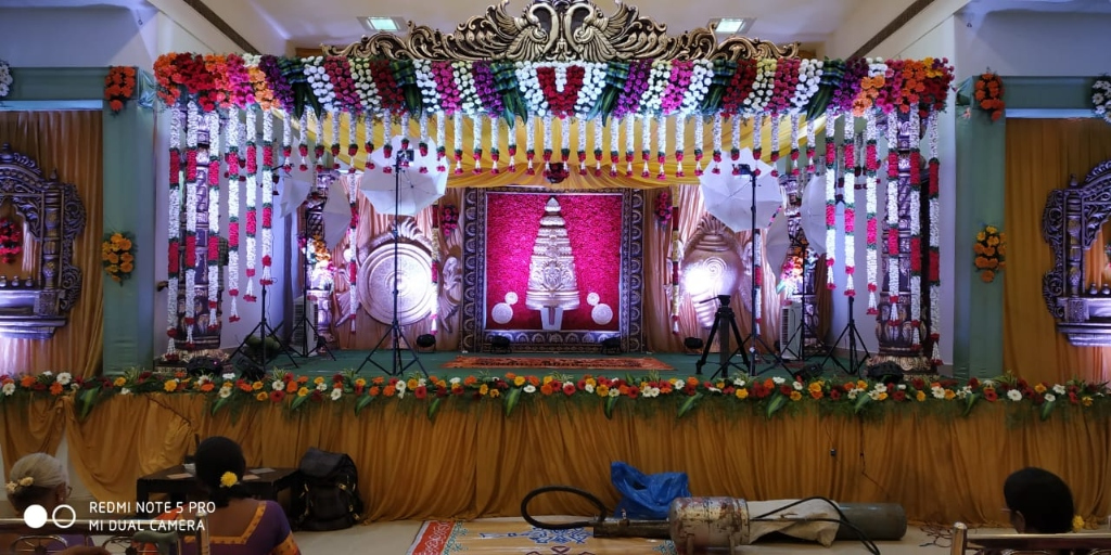 Palace-Scale Mandap Production with Kalasam Temple Pillars & Concert Rig